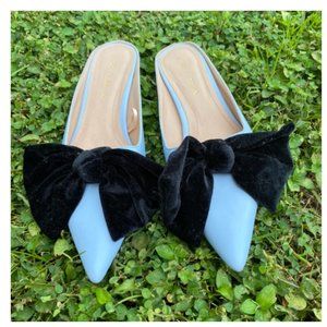 Zara Baby Blue Kitten Heels w/ Large Black Suede B